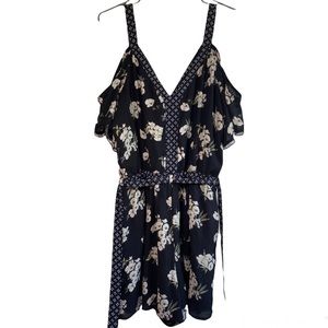 Abercrombie & Fit Cold Shoulder Flower Print Belted Romper size LT